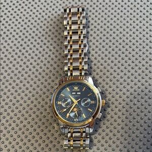 Silver and Gold Chronograph Watch with Navy Dial